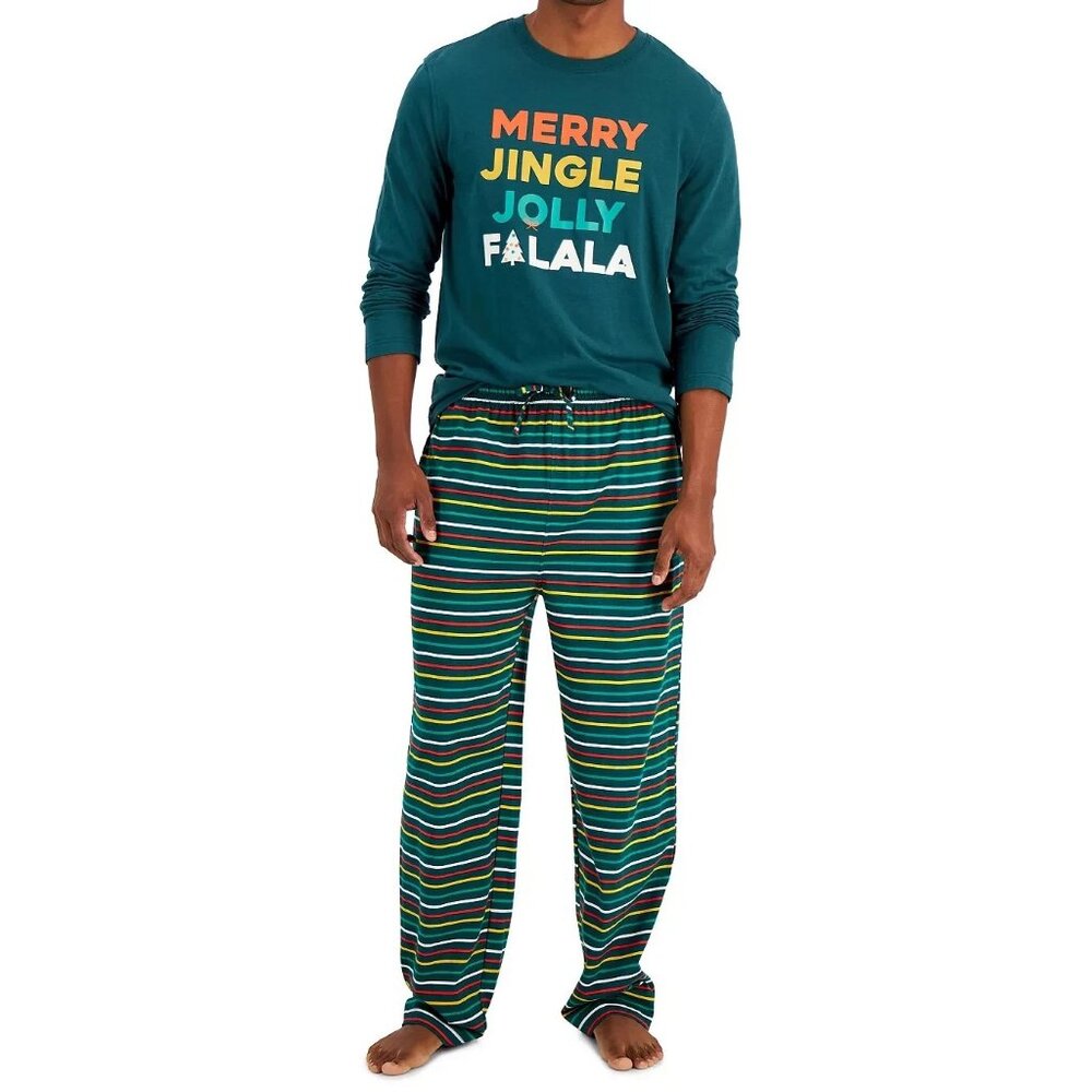 Family Pajamas Big & Tall Men's 2-Piece PJ Set, Green Multi Stripe, 2XLT